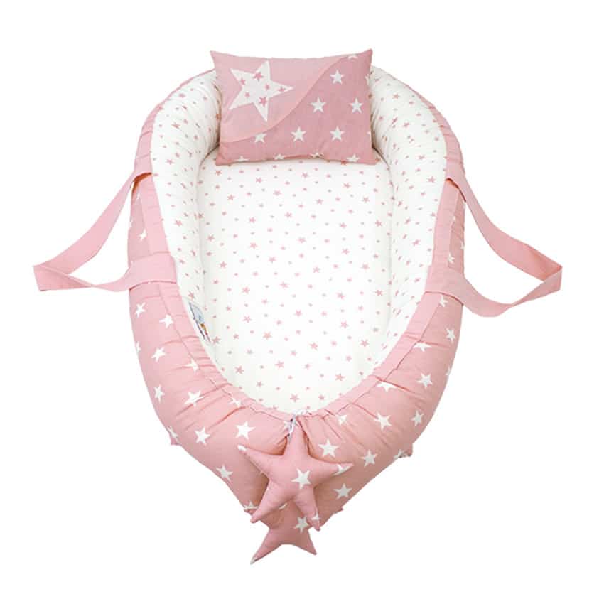 Φωλιά ύπνου με μαξιλάρι ABO ροζ με αστεράκια
