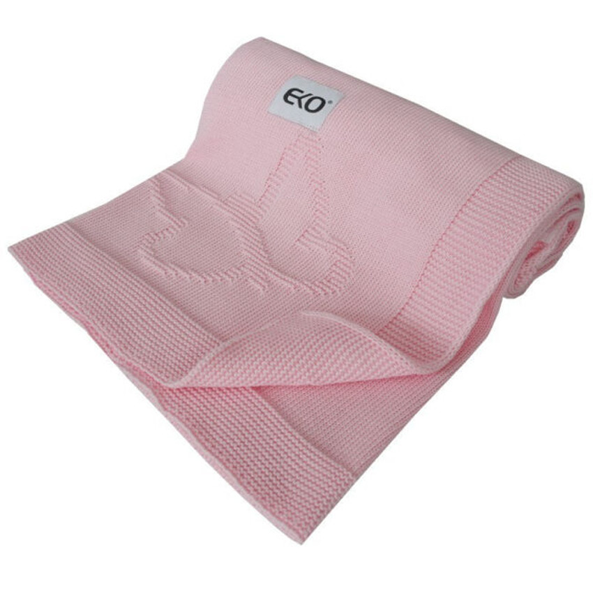 Βαμβακερή Πλεκτή Ανάγλυφη Κουβέρτα Αγκαλιάς 100×80εκ Ekokids Pink Butterfly