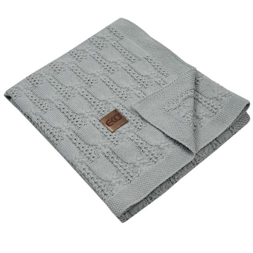 Βαμβακερή Πλεκτή Κουβέρτα Αγκαλιάς 100×80εκ Ekokids Light Grey