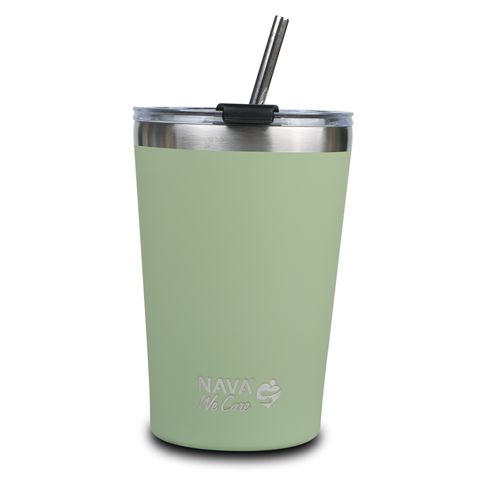 Θερμός ποτήρι με ανοξείδωτο καλαμάκι 450ml Nava We Care Πράσινο